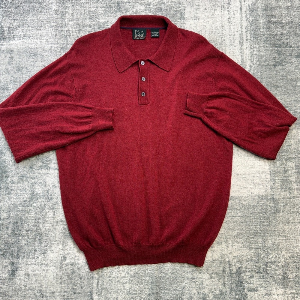 Jos‎ A Bank Sweater Polo Mens Large Red Merino Wool Knit Luxury Business Casual